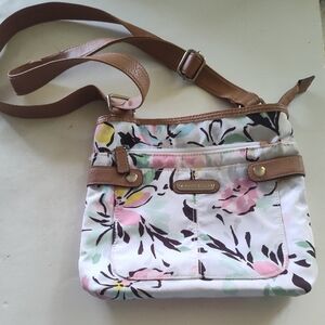 Rosetti Pink and Tan Crossbody Bag with Floral Design